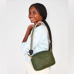 Like New! CLARE V. MARISOL BAG • ARMY RATTAN with CHECKERED ADJUSTABLE STRAP